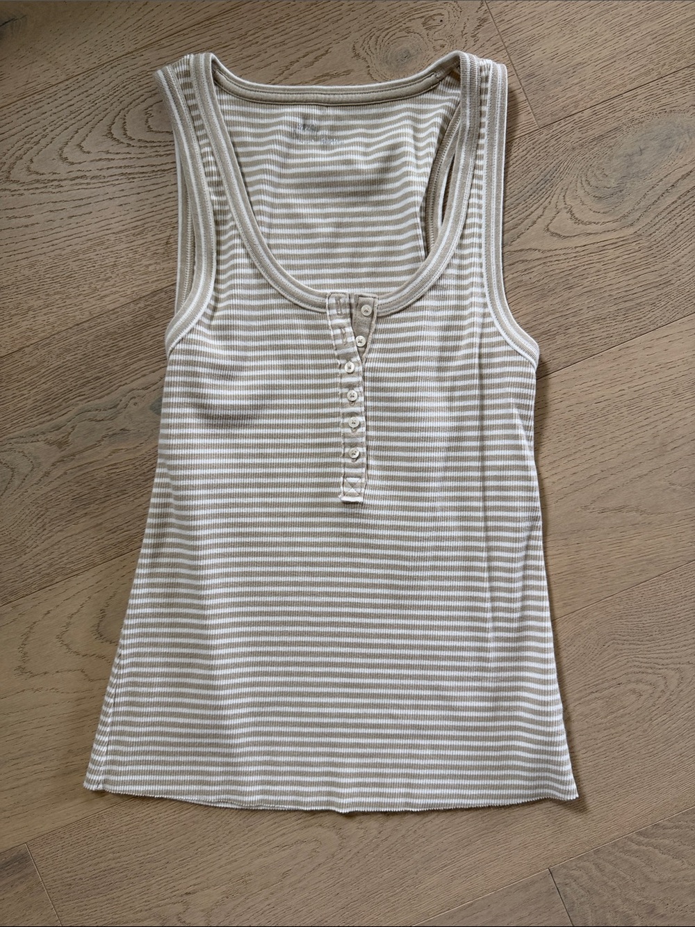 Aerie Striped Ribbed Henley Tank Top - Cream/White